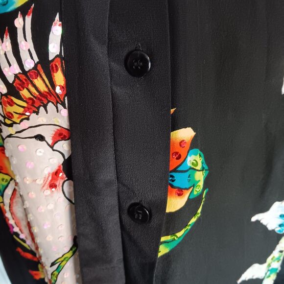 Diane Gilman Silk Sequin Cockatoo Tropical Birds Floral Blouse Size Large VTG - Picture 12 of 16
